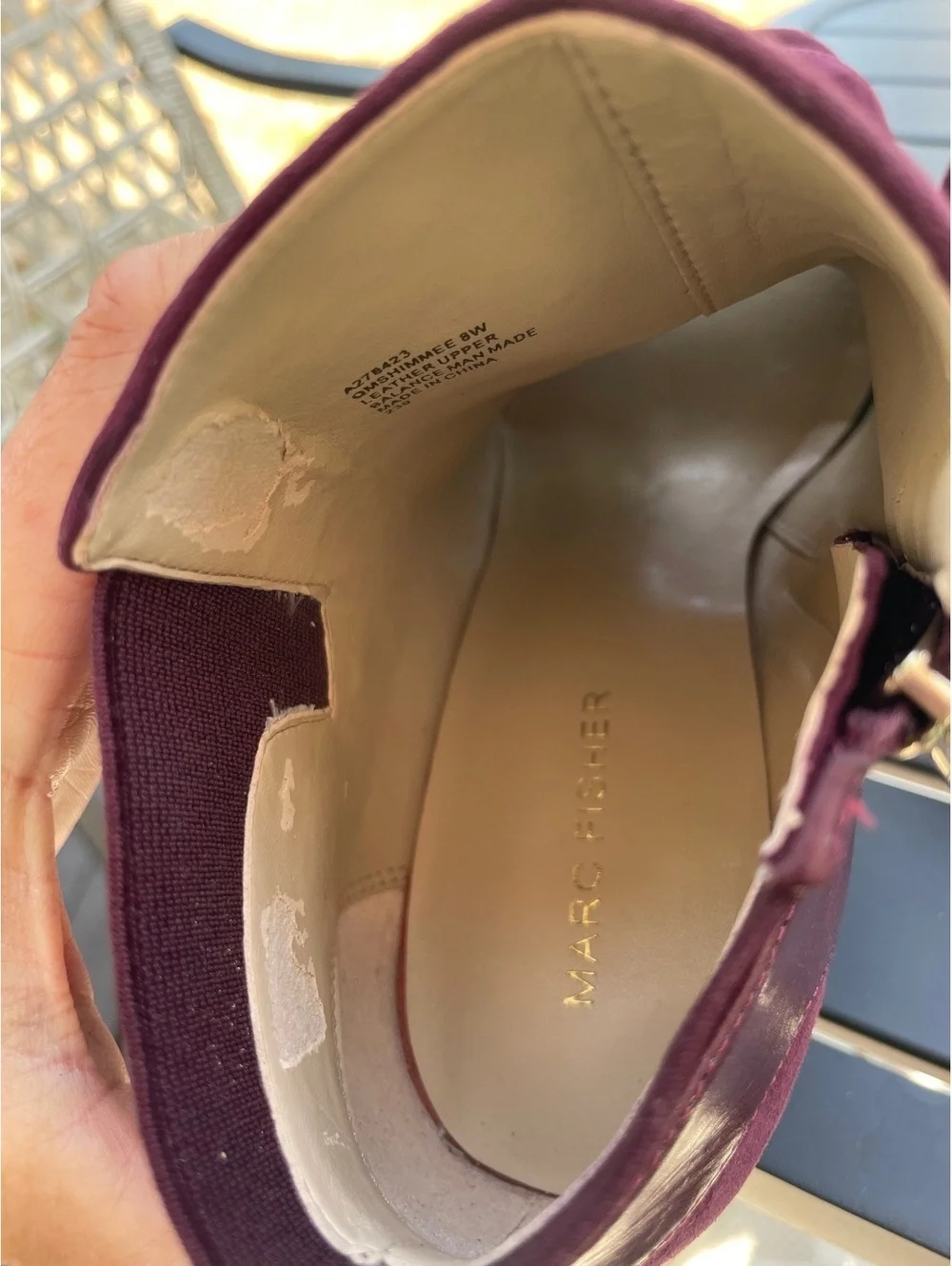 Marc Fisher Women's Burgundy Suede Peep Toe Ankle Boots with Buckle and Stiletto